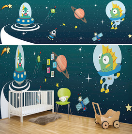 宇宙太空儿童房背景墙