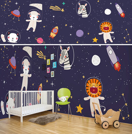 太空星空儿童房背景墙