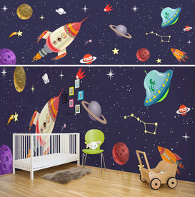 太空星空儿童房背景墙