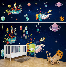 卡通宇宙太空儿童背景墙