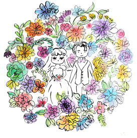 清新花卉结婚插画