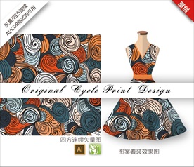 原创手绘涂鸦中国风线条循环图案