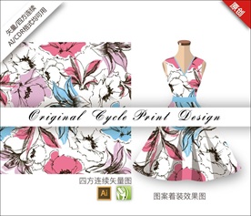 原创手绘涂鸦清新杜鹃花循环图案