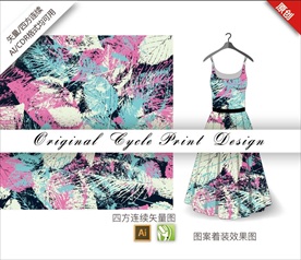 原创手绘树叶涂鸦印花循环图案