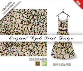 原创手绘豹纹抽象条纹循环图案