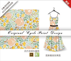 原创手绘仙客来色块抽象循环图案