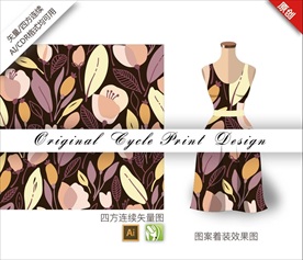 原创手绘抽象桃花花丛图案