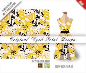 原创手绘插画简约菊花循环图案