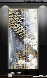 轻奢豪华飞鸟玄关竖版装饰画