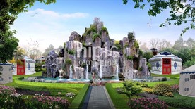 假山效果图喷泉跌水景观方案