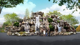 灵璧石假山跌水景观效果图