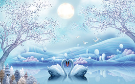 唯美天鹅湖电视背景墙