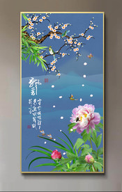 原创玄关牡丹梅花花开富贵装饰画