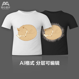 卡通狐狸情侣衫文化衫T恤印花