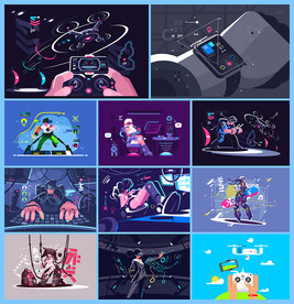 矢量5G时代娱乐插画系列