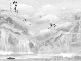 山水情灰色高清背景墙通道不分色