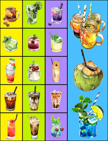 矢量果饮水彩风格