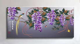 原创喜鹊紫藤花紫气东来装饰画