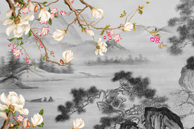 分层花朵山水画