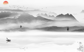 中式 高档山水画 TIF分层画