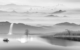 灰色水墨山水画 TIF分层