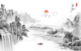 山水中式国画电视背景墙