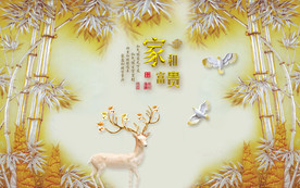 平安富贵彩雕电视背景墙