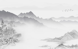 豪华灰色山水壁画 TIF分层