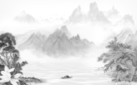 现代灰色意境山水 TIF分层