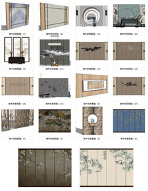 新中式背景墙模型