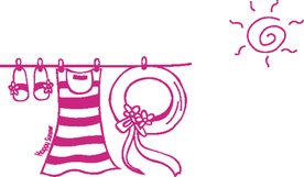 凉拖 拖鞋裙子太阳帽矢量卡通