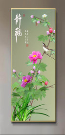 原创玄关牡丹花鸟静观装饰画壁画