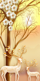 花树梅花鹿彩雕玄关