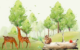 水彩手绘卡通背景墙