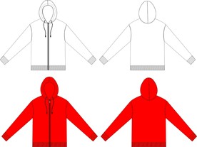 正反面开衫连帽卫衣款式图模板