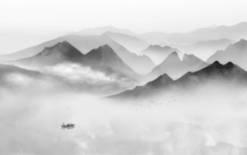 灰色装饰山水画 TIF分层