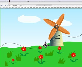 蝴蝶风车和开花的草地10秒动画