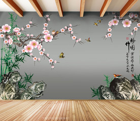 原创梅花竹子梅竹图背景墙装饰画