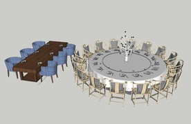 中式圆形餐桌SU模型