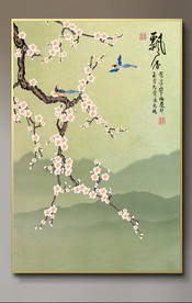 原创玄关手绘梅花喜鹊飘香装饰画