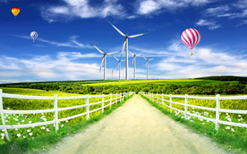 草原风车清新电视背景墙