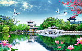 江南风光电视背景墙