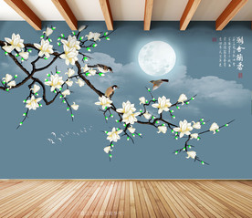 原创高清玉兰花鸟雅啥兰香背景墙