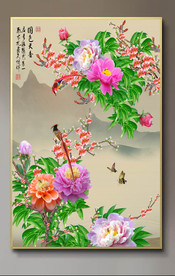 原创高清玄关牡丹梅花国色天香