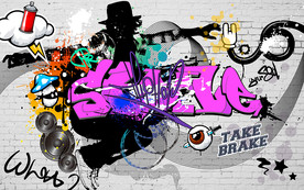 个性白砖墙街头文化工装背景墙