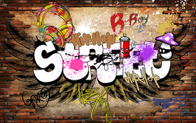 复古砖墙翅膀街头涂鸦工装背景墙