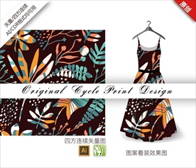 矢量树叶剪影四方连续