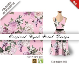 矢量月季四方连续图案