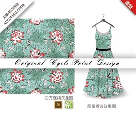 矢量荷花四方连续图案