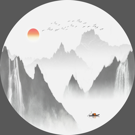 圆形山水画 原创水墨山水壁画